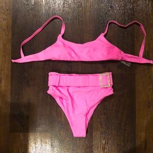 Shein pink high waisted two piece bathing suit